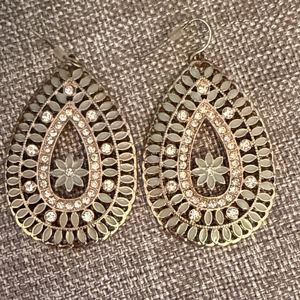 Intricate Floral Teardrop Earrings in Silver and Gold